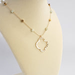 Clover pendant stone beads short station necklace Gold tone