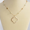 Clover pendant stone beads short station necklace Gold tone