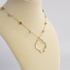 Clover pendant stone beads short station necklace Gold tone