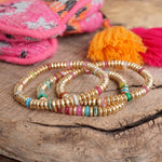 Semi-Precious and Gold-Tone Heishi Disk Beaded Bracelet Sets – Neutrals and Multicolor