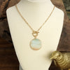 Semi-Precious Disc Pendant Front Toggle Chain Necklace