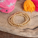 Ball Beaded Multi-Size Stretch Bracelet Stack – Gold Tone