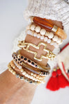 Beaded Bracelets stack of 5 piece with Dalmatian stones Acrylic Glass Wooden and Golden beads