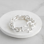 Chunky Chain Cross Bracelet Worn Silver