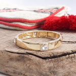 Stretchy Stackable Station Bangles Gold Tone Clear Crystals