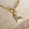 Front Toggle Puffy Heart Paperclip Necklace – Gold Tone