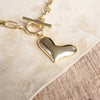 Front Toggle Puffy Heart Paperclip Necklace – Gold Tone