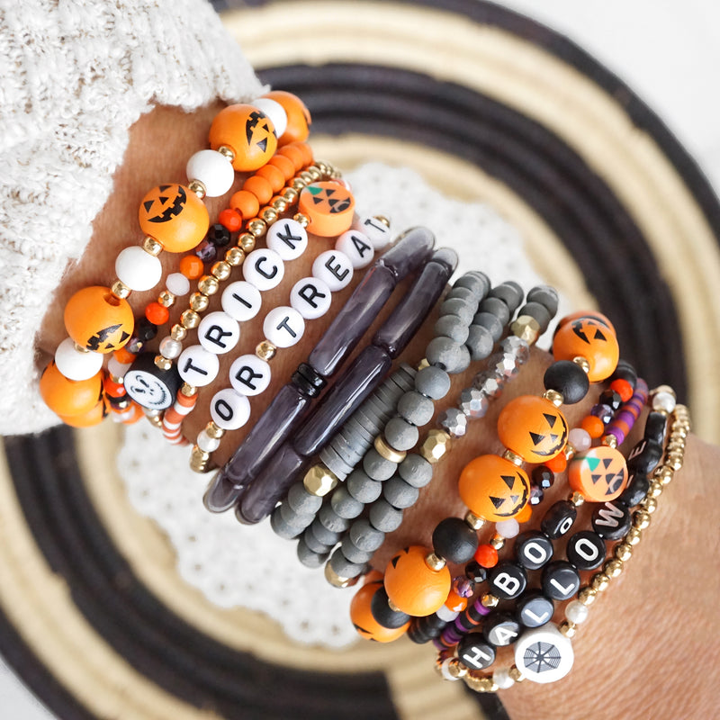 Halloween Bracelets Stack Set Boo Trick or Treat Orange Black Stackable bracelet