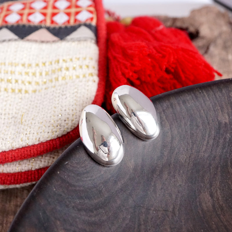 Organic Raw Oval Earrings - Gold & Silver Tone