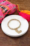 Gold tone beads bracelet with a big Heart charm