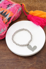 Silver tone beads bracelet with a big Heart charm