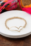 Gold tone beads bracelet with a big cut out Heart