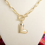 Front Toggle Puffy Heart Paperclip Necklace – Gold Tone