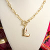 Front Toggle Puffy Heart Paperclip Necklace – Gold Tone