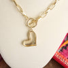 Front Toggle Puffy Heart Paperclip Necklace – Gold Tone