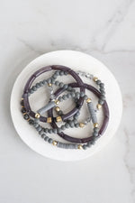 Gray Beaded 5 Bracelets stack stones Acrylic Wooden Golden beads