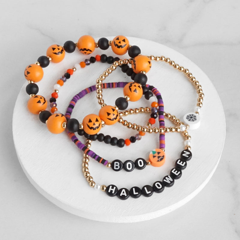 Halloween Bracelets Stack Set Boo Trick or Treat Orange Black Stackable bracelet