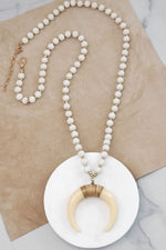 Long Wooden Bead Necklace with acrylic antler - Cream
