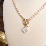 Moonlit Clover – Beaded Necklace with Mother of Pearl Pendant