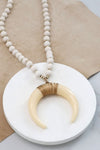 Long Wooden Bead Necklace with acrylic antler - Cream