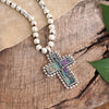 Pearlized beads Necklace with Cross and Clover pendant Mother of Pearl Abalone