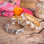 Eternity Statement Bangle Gold Silver Tone Pearls Crystals