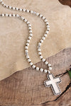 Pearlized beads Necklace with Cross and Clover pendant Mother of Pearl Abalone