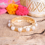 Eternity Statement Bangle Gold Silver Tone Pearls Crystals