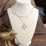 Elegant Classic 2-in-1 Pearls & Chain Necklace with Clover Pendant