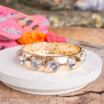 Eternity Statement Bangle Gold Silver Tone Pearls Crystals