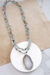 Beaded Amazonite knotted Long Necklace with Agate pendant