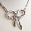 Large Rope Textured Bow Pendant Statement Necklace Gold Silver Tone