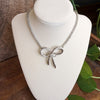 Large Rope Textured Bow Pendant Statement Necklace Gold Silver Tone