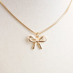 Bow Necklace - Short dainty herringbone chain in gold tone