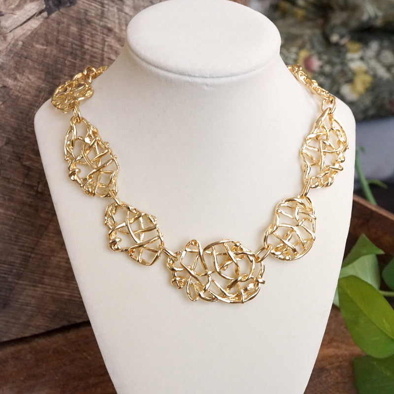 Chunky Tangled Statement Necklace in Gold Tone