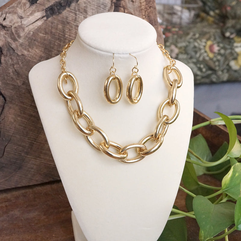 Chunky Chain Statement Necklace Set Gold Silver Tones