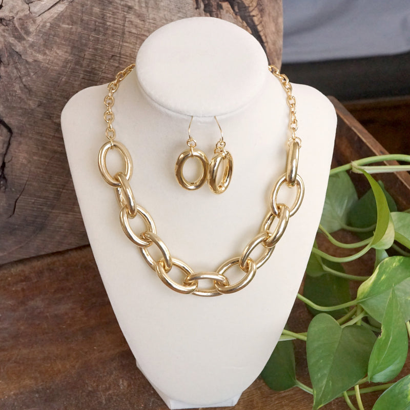 Chunky Chain Statement Necklace Set Gold Silver Tones