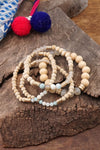 Beaded Bracelets stack of 4 piece with Natural Wood and Semi Precious Amazonite stones glass golden beads