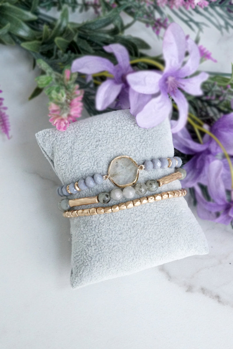 Boho Beaded Bracelets Stack Semi Precious Metal Glass Beads Worn Gold tone beads