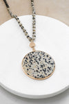 Beaded Necklace with Semi Precious Dalmatian Stone Round Pendant