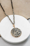 Beaded Necklace with Semi Precious Dalmatian Stone Round Pendant