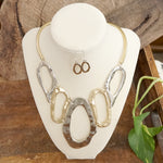 Links Statement Necklace set in Gold Silver Tones