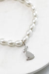 Easter pearl bracelet with silver tone bunny charm