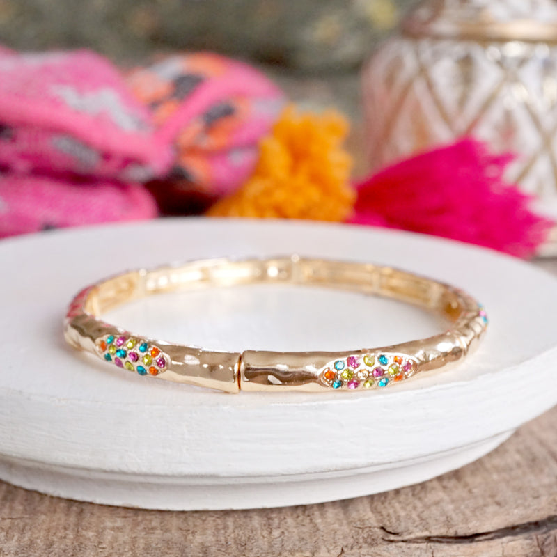 Stretchy Stackable Bangle Pearls and Rhinestones Gold or Silver Tone