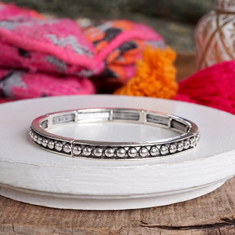 Western Vibes Timeless Layering Stretchy Bangles – Silver Tone & Crystals