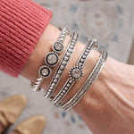 Western Vibes Timeless Layering Stretchy Bangles – Silver Tone & Crystals