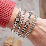 Western Vibes Timeless Layering Stretchy Bangles – Silver Tone & Crystals