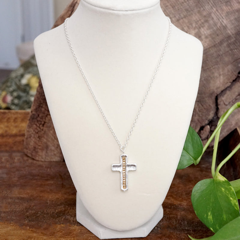 Minimalist Cross Dainty Chain Necklace – Worn Gold or Silver Tone