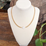 Dainty Mother of Pearl Clover Cuban Chain Necklace – Gold Tone