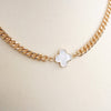 Dainty Mother of Pearl Clover Cuban Chain Necklace – Gold Tone